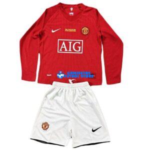 Maglia Manchester United 1ª Calcio 2007/2008 Manica Lunga Bambino Kit Retro