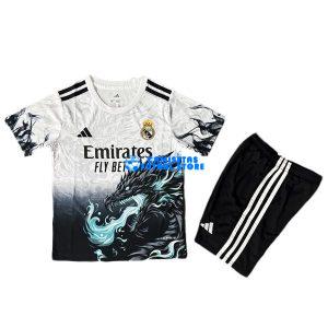 Maglia Real Madrid Calcio 2025/2026 Bambino Kit Bianco/Nero