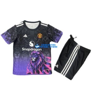 Maglia Manchester United Calcio 2025/2026 Bambino Kit Nero/Púrpura