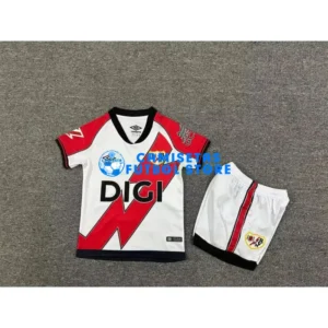 Maglia Rayo Vallecano 1ª Calcio 2025/2026 Bianco/Rosso Bambino Kit con Parche La Liga