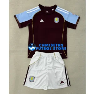 Maglia Aston Villa 1ª Calcio 2025/2026 Rosso Oscuro Bambino Kit