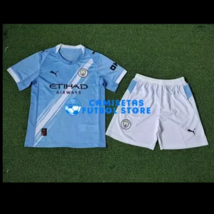 Maglia Manchester City 1ª Calcio 2025/2026 Blu/Bianco Bambino Kit (EDIZIONE GIOCATORE)