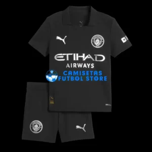 Maglia Manchester City 2ª Calcio 2025/2026 Nero Bambino Kit