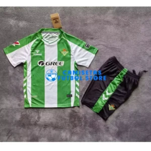 Maglia Real Betis 1ª Calcio 2025/2026 Verde/Bianco Bambino Kit con Parche La Liga
